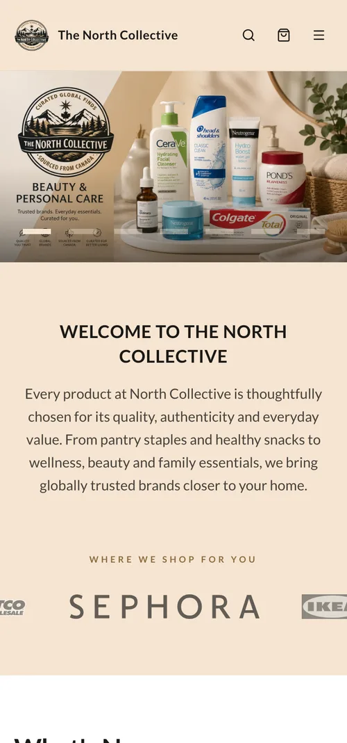 North Collective store — mobile view